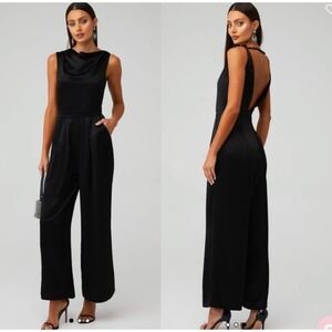 Tara Jarmon Black Wide Leg Open Back Jumpsuit FR 42 US 10 Evening Party